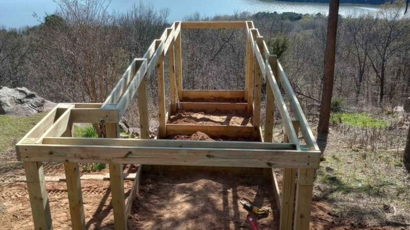 A set of stairs built into the side of a hill